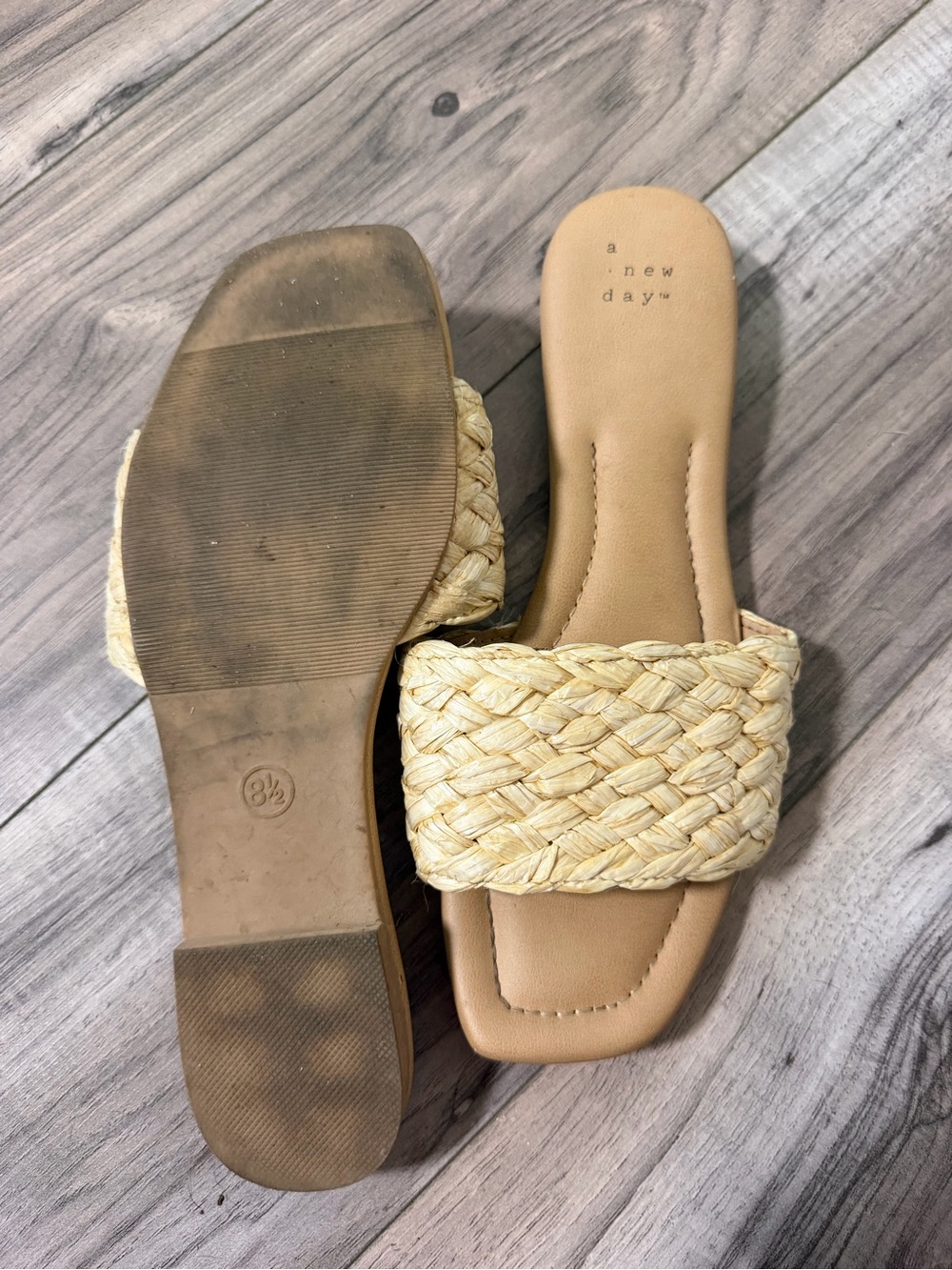 a new day Braided Straw Slide Sandals - Natural
